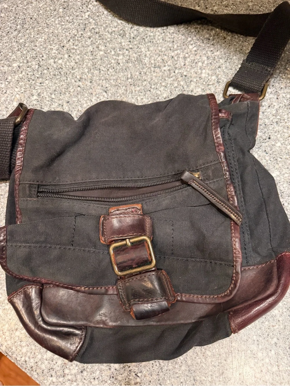Casual Small Black Rivet Canvas Crossbody Bag with Brown Leather Trim
